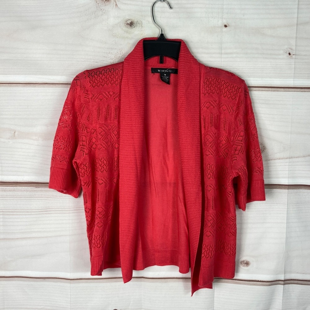 89th & Madison Sweater Womens M Short Sleeve Open Knit Cardigan Shawl Collar